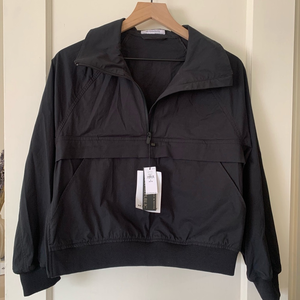 Banana Republic Black Windbreaker Jacket Half-Zip